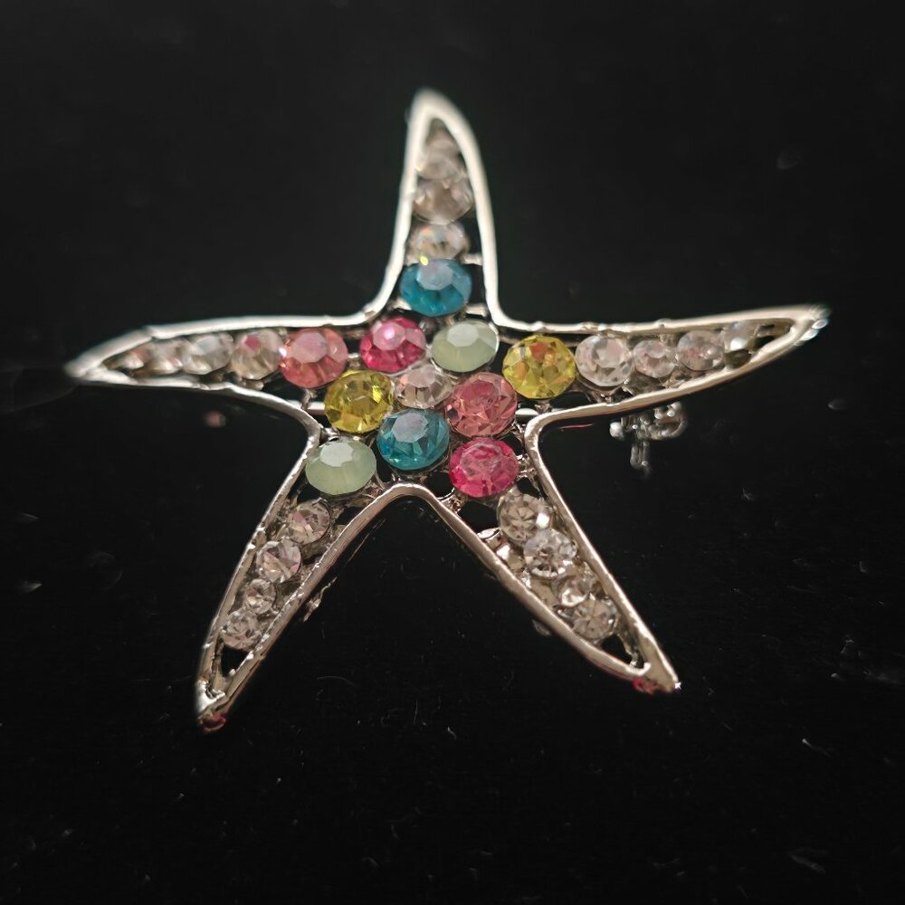 Vintage Colorful Rhinestones Starfish - Glows Under Blacklight